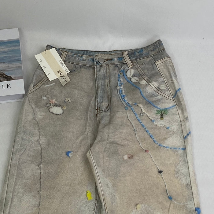 3D Printed Straight Wash Denim Pants