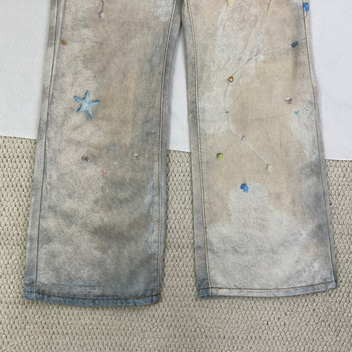 3D Printed Straight Wash Denim Pants