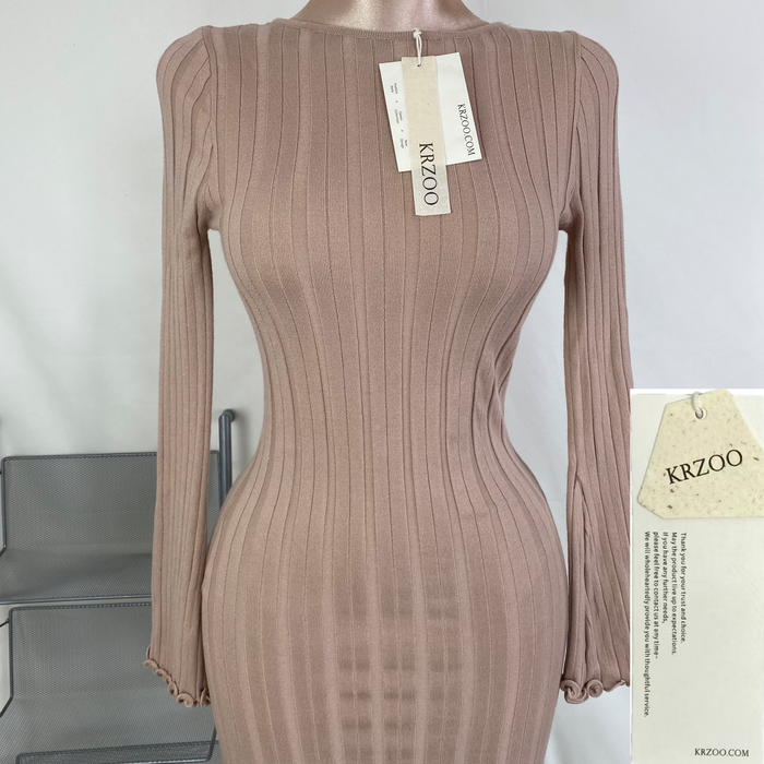 A fitted, ruffled edge knitted long dress