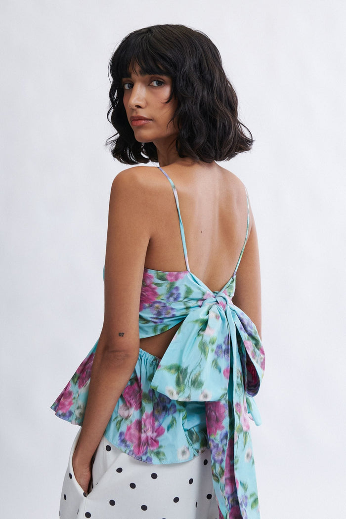 Eliza Faulkner Designs Inc. Agnes Top in Aqua Floral Taffeta