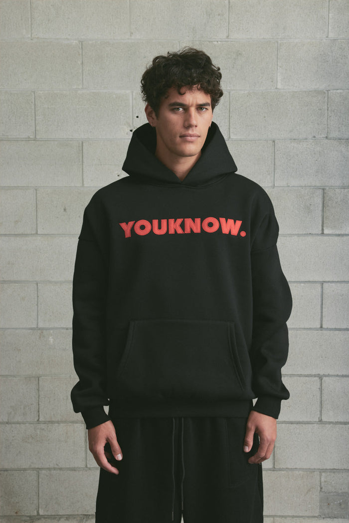Applique Block Hoodie | Black/Red