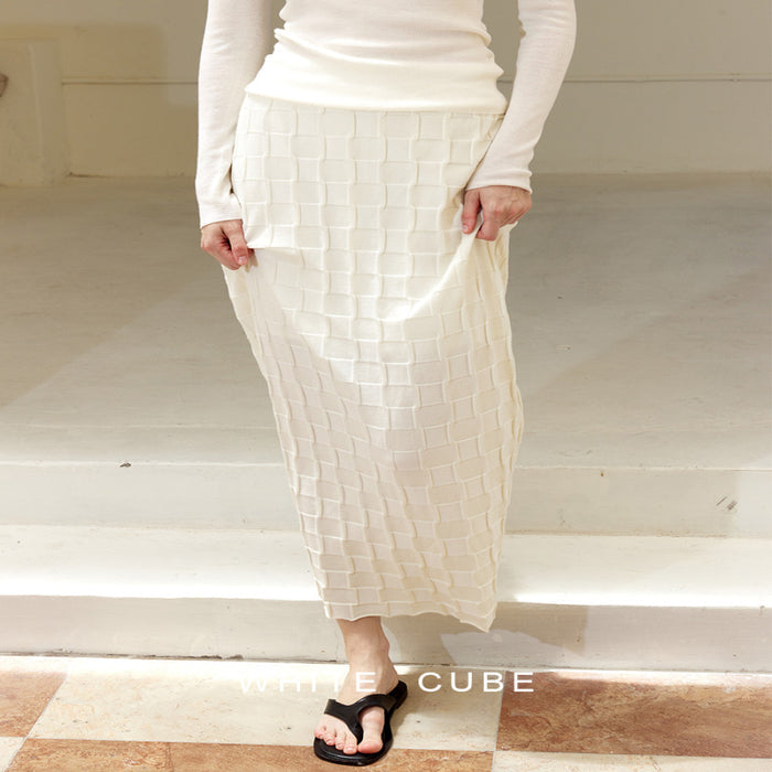 whitecube retro checkerboard heavy wool H type elastic waist designer long hip skirt image 1