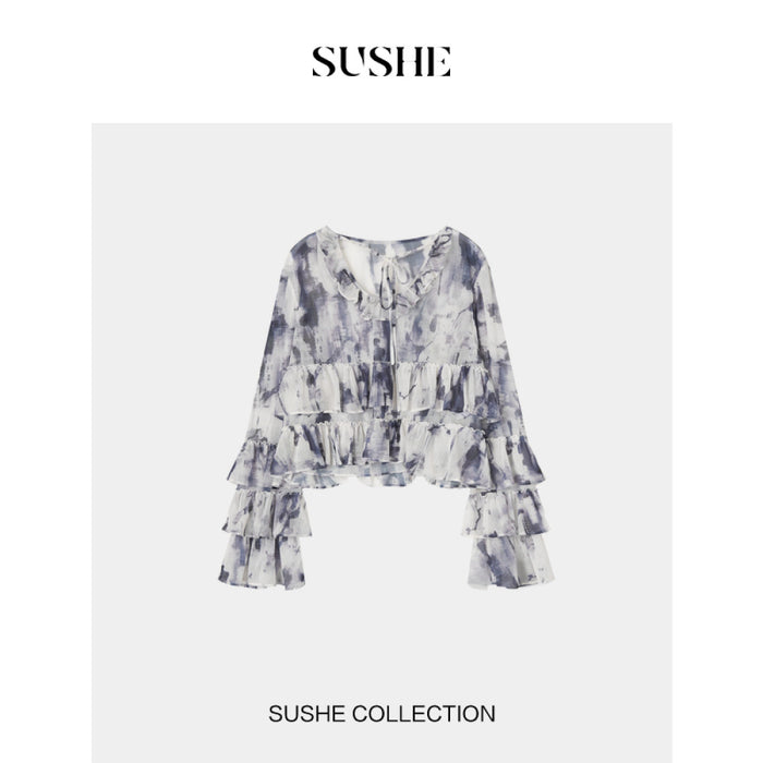 ASAYA4321 - Smoky Twilight Ruffle Top 🌫️✨