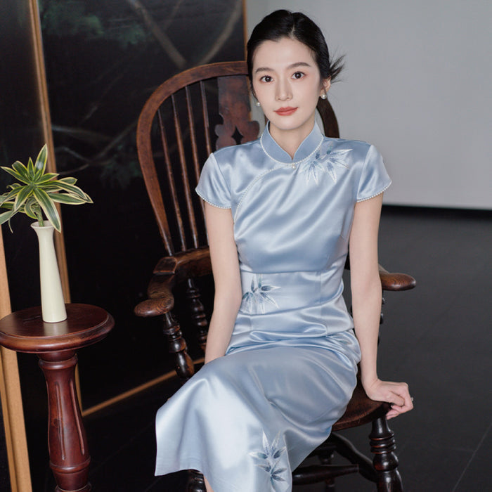 ASAYA4331 - “Bamboo Shadow” Embroidered Cheongsam Dress 💠💙