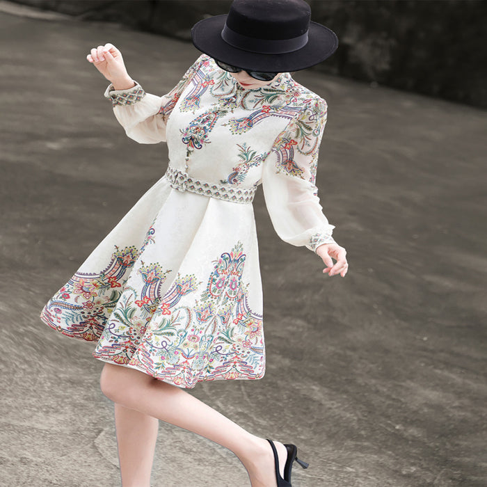 Lancer s 2025 Autumn Wind French Palace Style Short Skirt Small Long Sleeve A line Printed Dress image 3