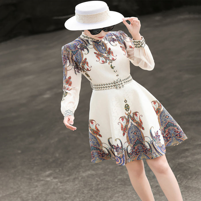 Lancer s 2025 Autumn Wind French Palace Style Short Skirt Small Long Sleeve A line Printed Dress image 4