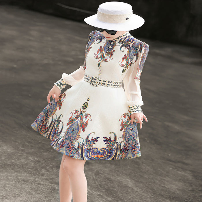 Lancer s 2025 Autumn Wind French Palace Style Short Skirt Small Long Sleeve A line Printed Dress image 5