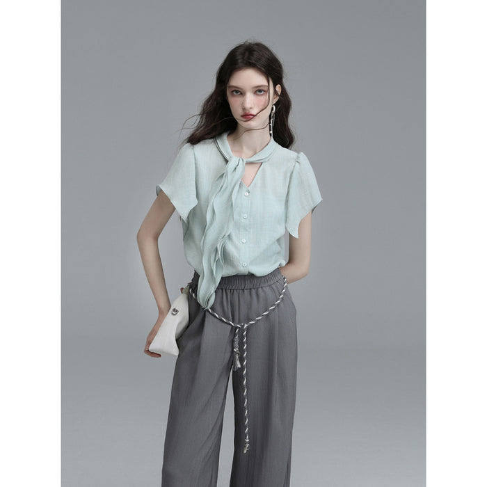 ASAYA4542 – Mint Wave Tie Blouse 🌿✨