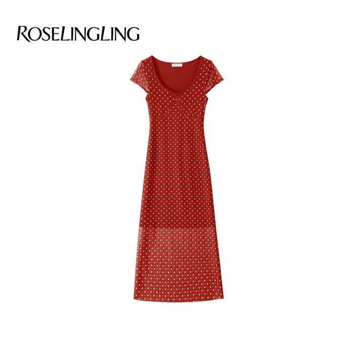 Retro red wave dot short sleeve ribbon gift / L