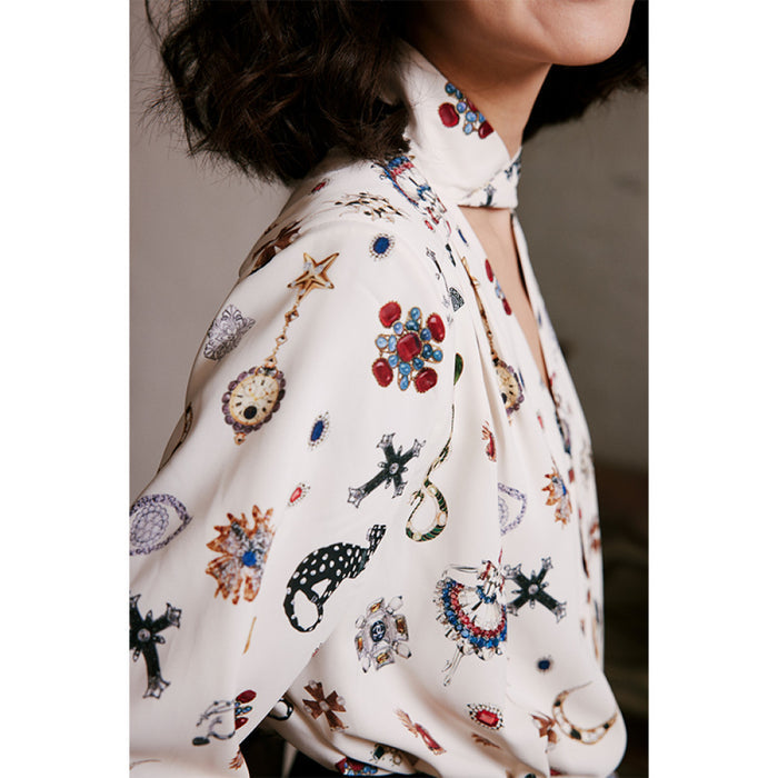 Rosebanks printed all the jewelry they couldn t afford on my vintage printed lace up shirt image 0