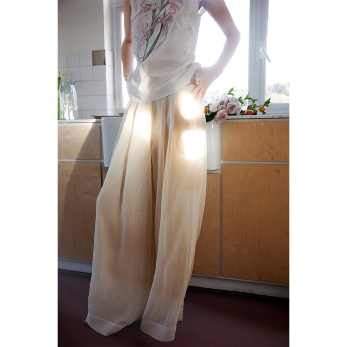 Rosebanks Light Shadow Yarn New Chinese Atmosphere Double Layer Yarn Wide Leg Pants Long Pants image 1