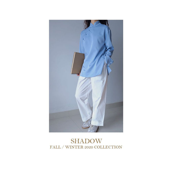 Yuyin SHADOW 2020 Autumn Winter Chinese Simple Thin Plate Button Embroidered Long Sleeve Shirt image 6