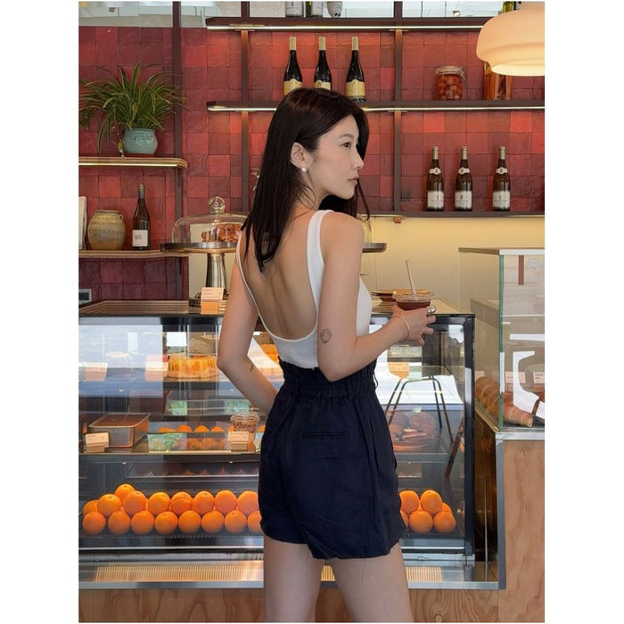 Krocchi Two tone backless bodysuit for women summer slim fit ribbed knit crew neck top image 4