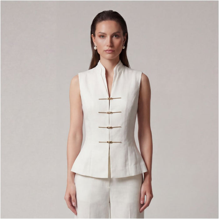 ASAYA6603 – Ivory Modern Cheongsam Vest 🤍✨