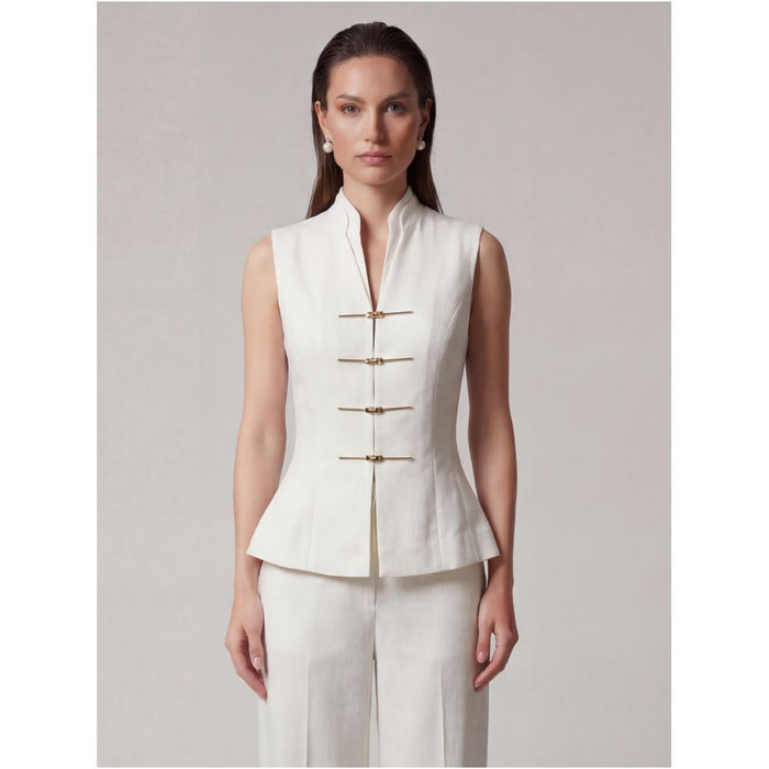 BRAND BY MEI New Chinese Style Metal Fold Button Stand Collar Sleeveless Top Retro High End Vest image 0