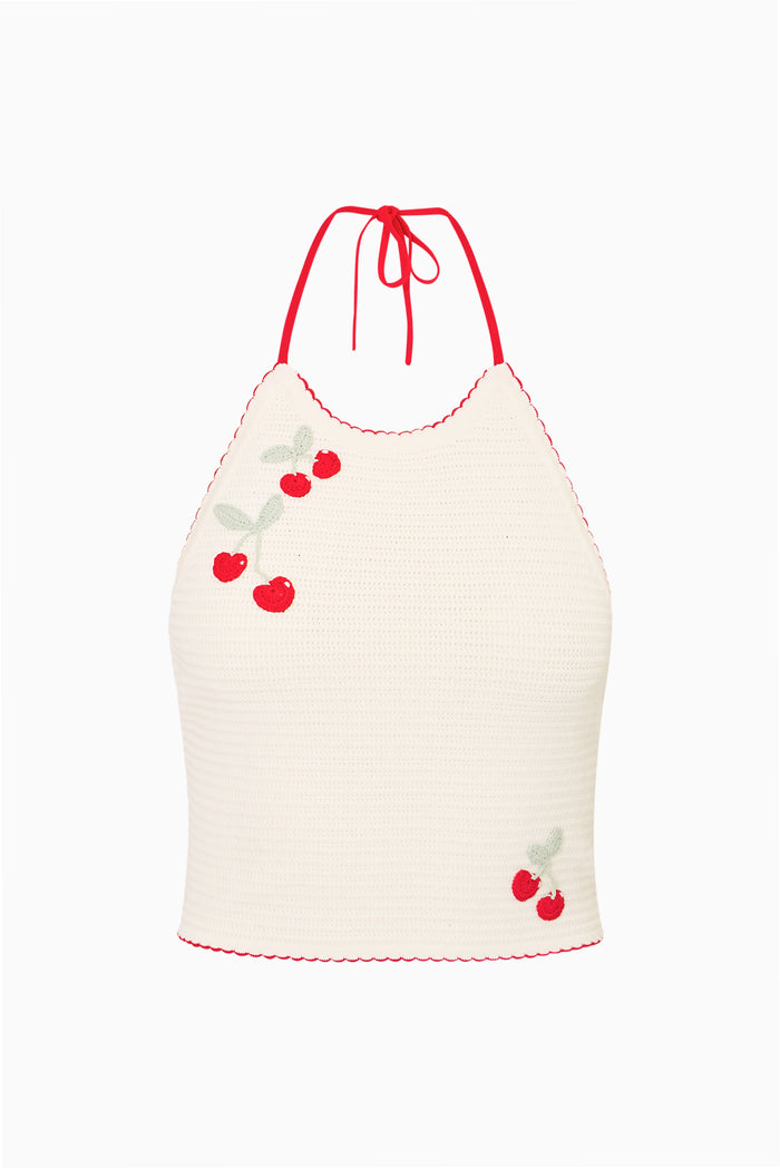 Avanyah Cherry Crochet Halter Top