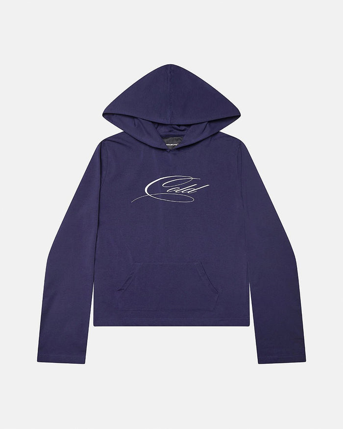 BABY SCRIPT HOODIE BLUE - blue women's hoodie, front view - Cold Culture
