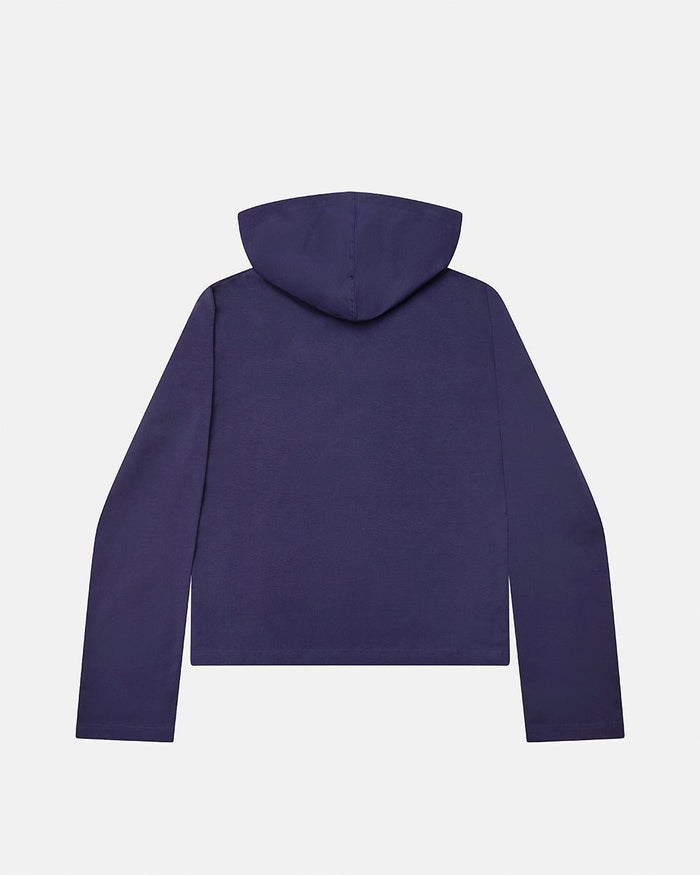 BABY SCRIPT HOODIE BLUE - blue women's hoodie, back view - Cold Culture