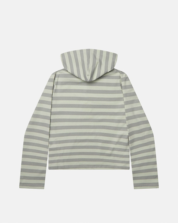 BABY SCRIPT HOODIE GREY - grey striped women's hoodie, back view - Cold Culture