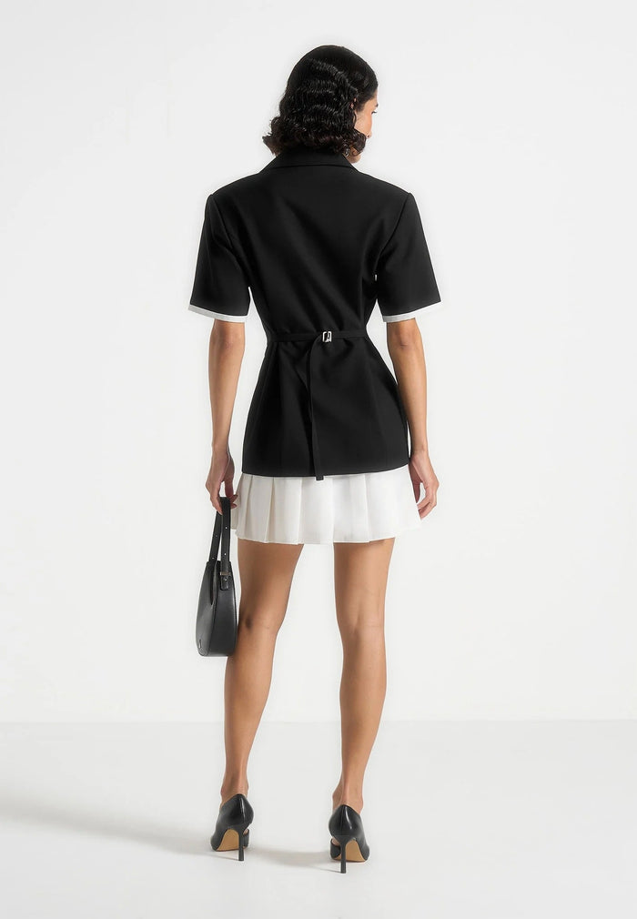 baya-tailored-cinch-waist-pleated-blazer-dress-black