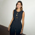 Black Hotfix Sol Waistcoat with diamond embellishments, a capsule wardrobe piece designed in London.