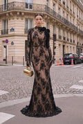Black Lace Floral Applique Mermaid Formal Dress ST043 Sheer Fairy