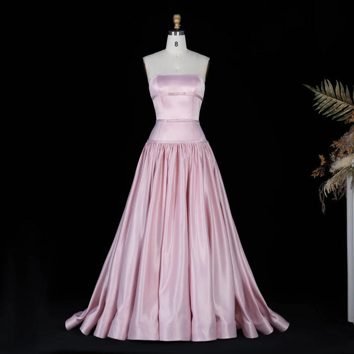 Blush Satin Ball Gown Strapless Pink Evening Dress SF022 Sheer Fairy