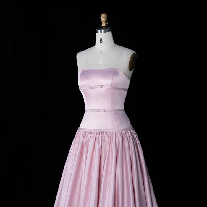 Blush Satin Ball Gown Strapless Pink Evening Dress SF022 Sheer Fairy