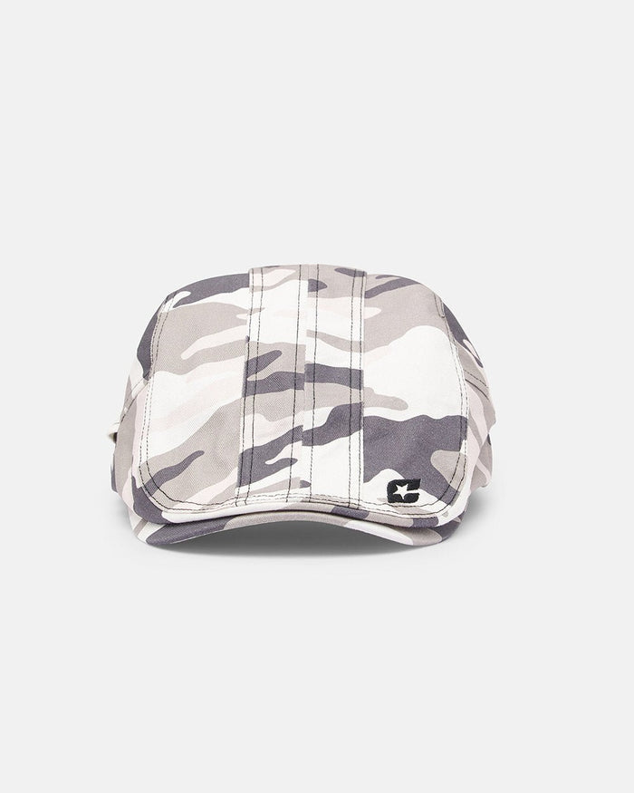 BONET CAMO - grey camo flat cap, front view - Cold Culture