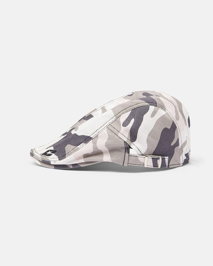 BONET CAMO - grey camo flat cap, side view - Cold Culture