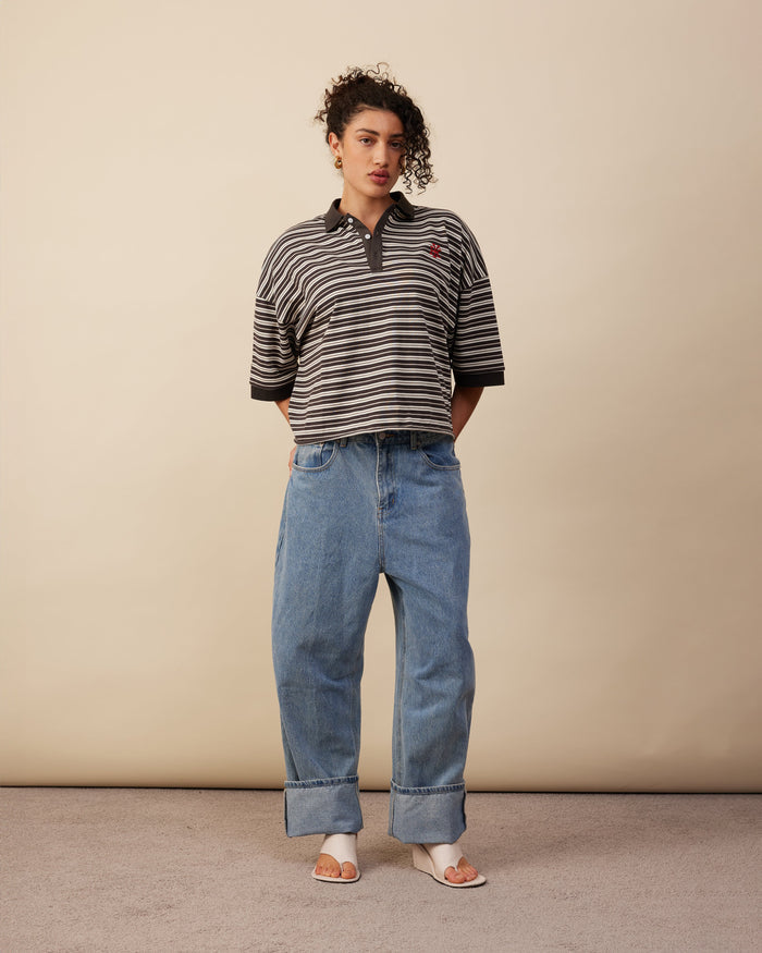 Boxy Polo | Brown Stripe