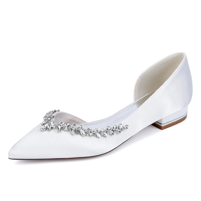 Bridal Pointed Toe Flat Shoes with Rhinestone Decor for Wedding HH025 Sheer Fairy