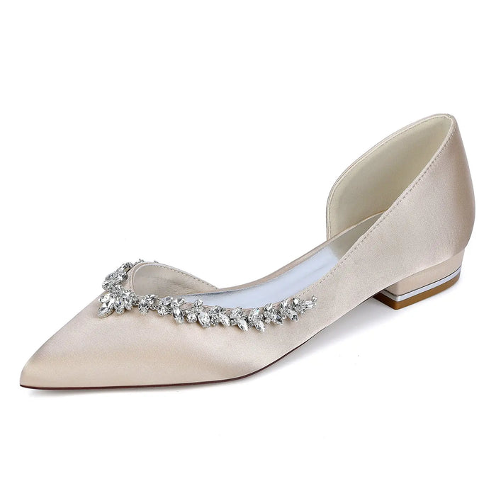 Bridal Pointed Toe Flat Shoes with Rhinestone Decor for Wedding HH025 Sheer Fairy