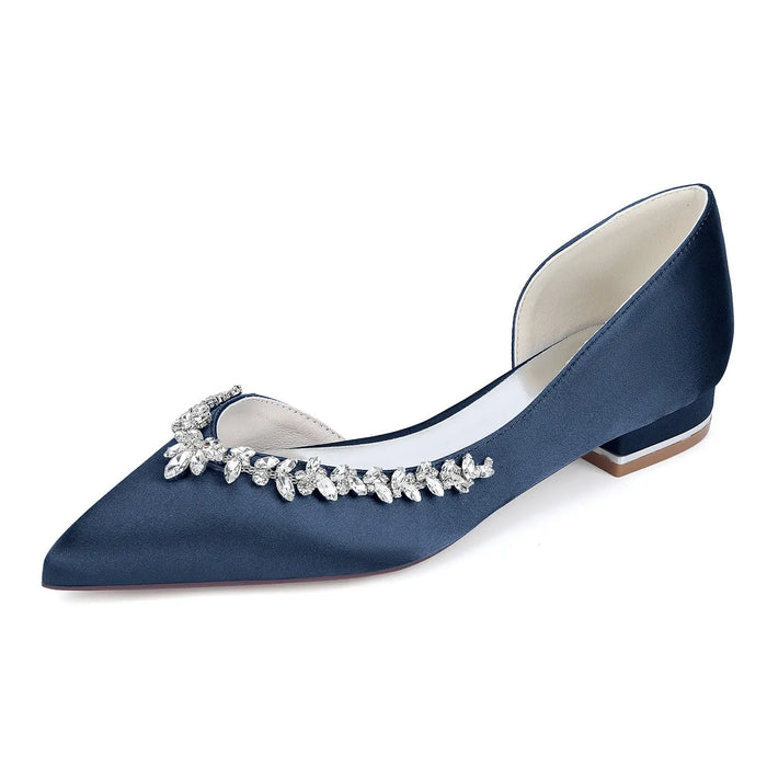 Bridal Pointed Toe Flat Shoes with Rhinestone Decor for Wedding HH025 Sheer Fairy