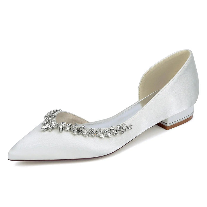 Bridal Pointed Toe Flat Shoes with Rhinestone Decor for Wedding HH025 Sheer Fairy