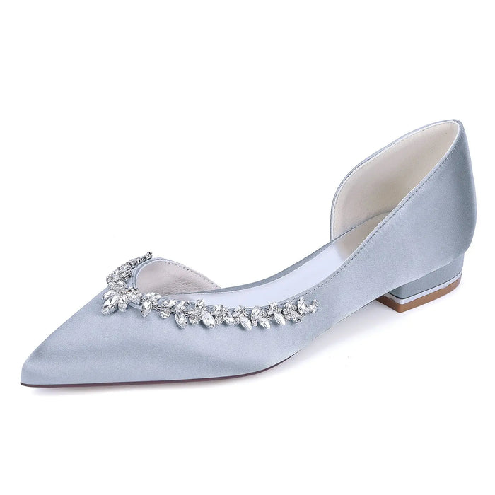 Bridal Pointed Toe Flat Shoes with Rhinestone Decor for Wedding HH025 Sheer Fairy
