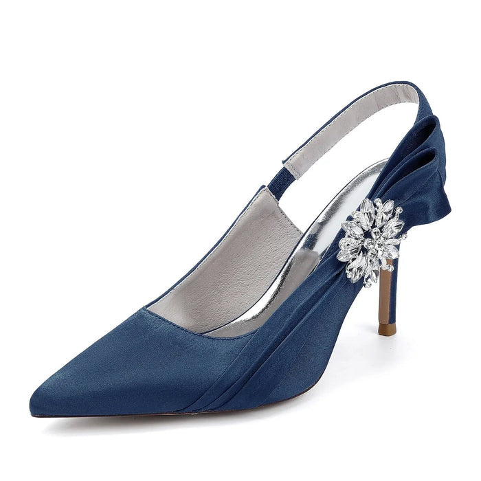 Bridal Pointed Toe Stiletto Heels with Satin Bow and Rhinestone HH027 Sheer Fairy