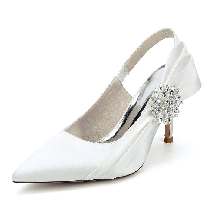 Bridal Pointed Toe Stiletto Heels with Satin Bow and Rhinestone HH027 Sheer Fairy