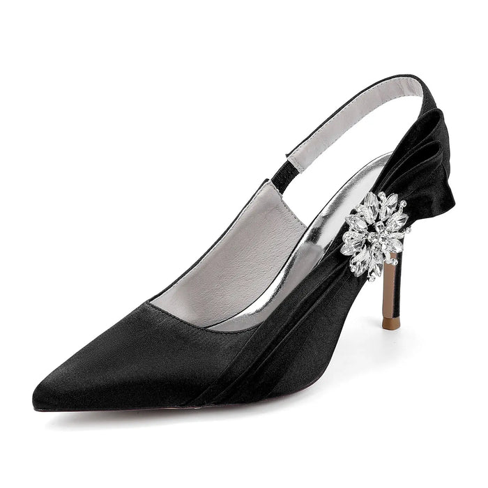 Bridal Pointed Toe Stiletto Heels with Satin Bow and Rhinestone HH027 Sheer Fairy