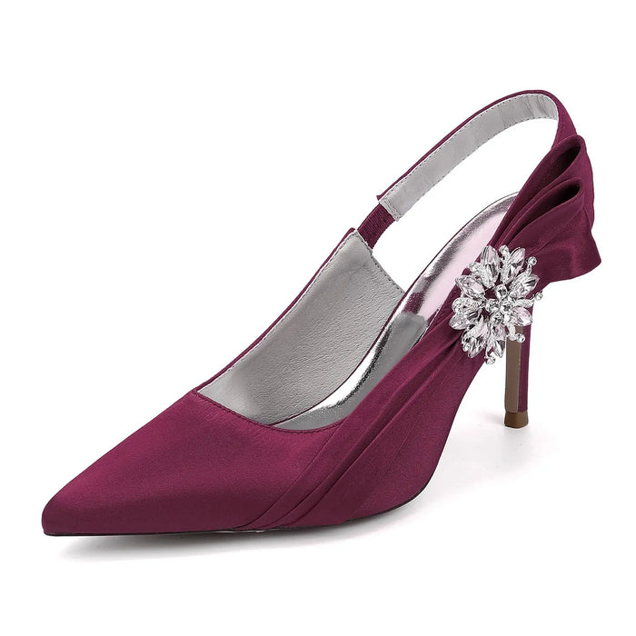 Bridal Pointed Toe Stiletto Heels with Satin Bow and Rhinestone HH027 Sheer Fairy