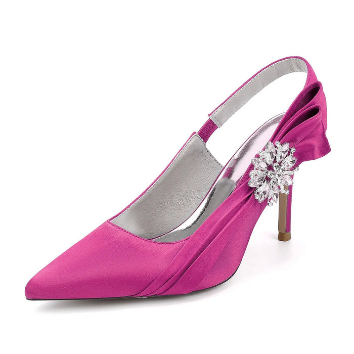 Bridal Pointed Toe Stiletto Heels with Satin Bow and Rhinestone HH027 Sheer Fairy