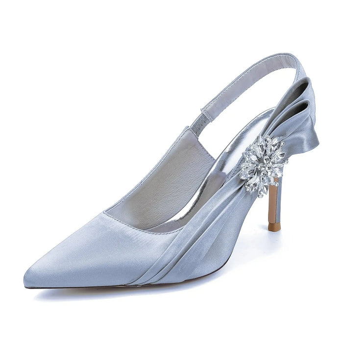 Bridal Pointed Toe Stiletto Heels with Satin Bow and Rhinestone HH027 Sheer Fairy