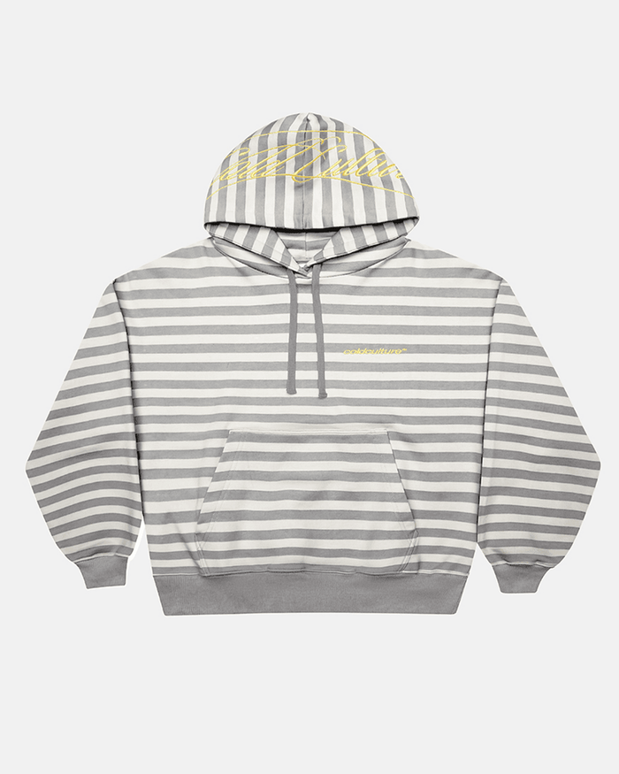 BUMBLE BEE HOODIE DARK GREY - grey striped hoodie, front view - Cold Culture