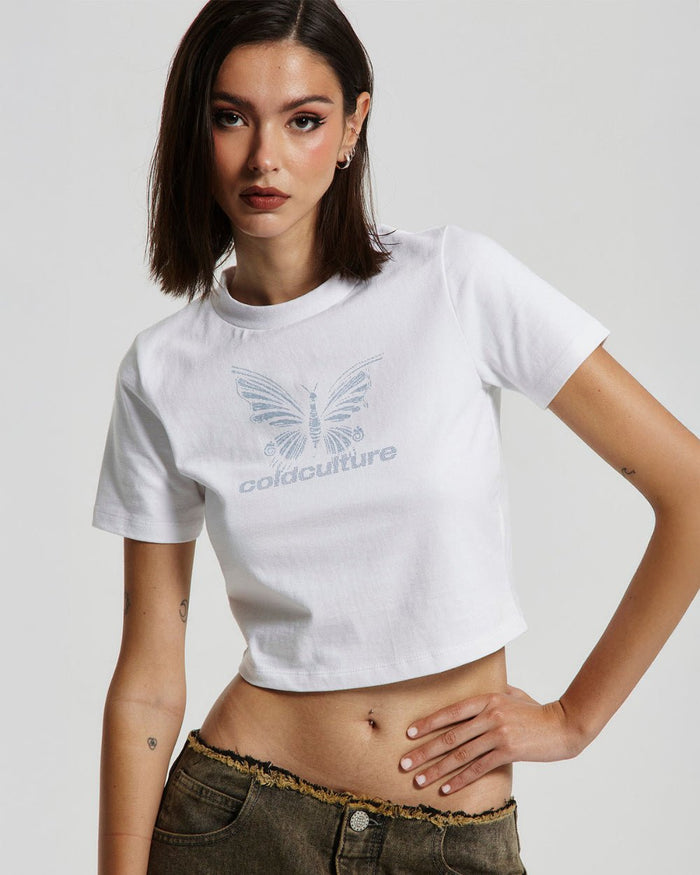 BUTTERFLY BABY TEE WHITE - COLD CULTURE #woman