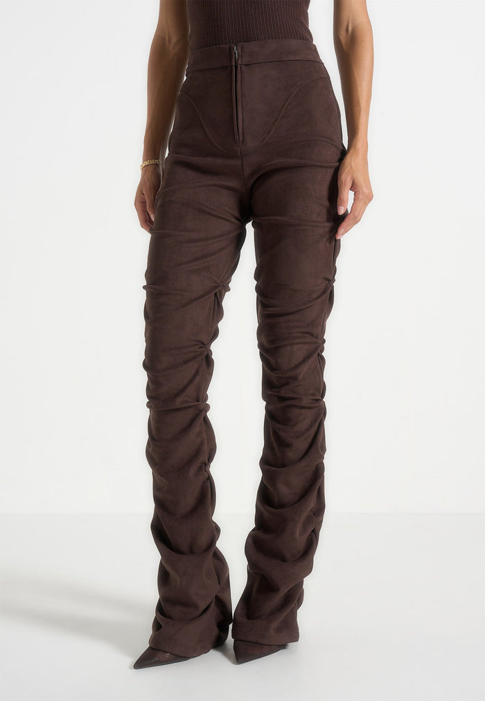 caroline-tacked-suede-fit-and-flare-trousers-brown