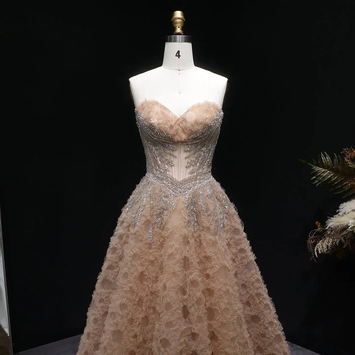 Champagne Sweetheart Beaded Sexy Prom Dress Long Evening Gown SH065 Sheer Fairy