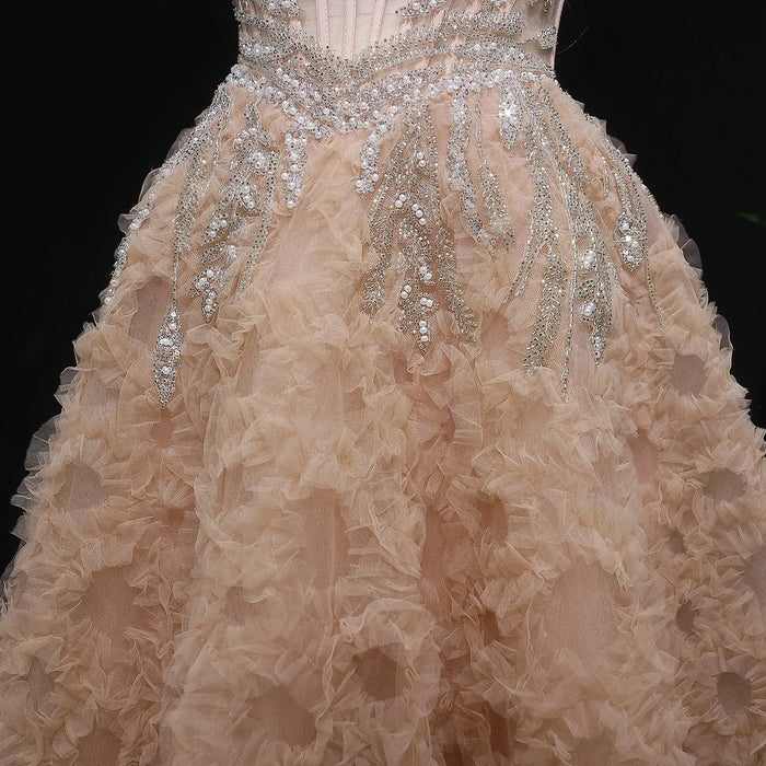 Champagne Sweetheart Beaded Sexy Prom Dress Long Evening Gown SH065 Sheer Fairy