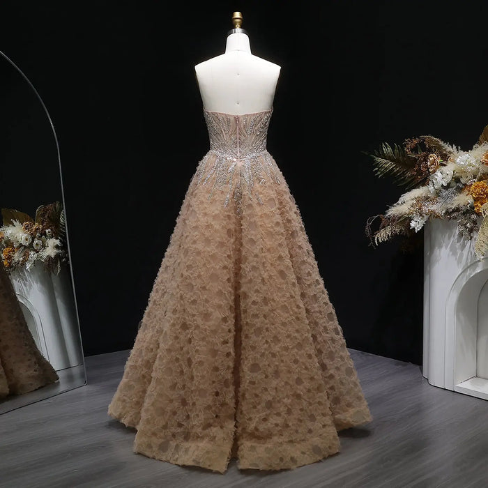 Champagne Sweetheart Beaded Sexy Prom Dress Long Evening Gown SH065 Sheer Fairy