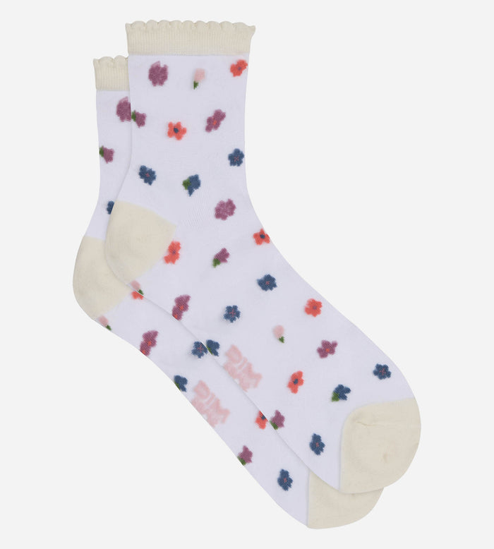 Chaussettes femme transparentes fleuries rose Socks Petal
