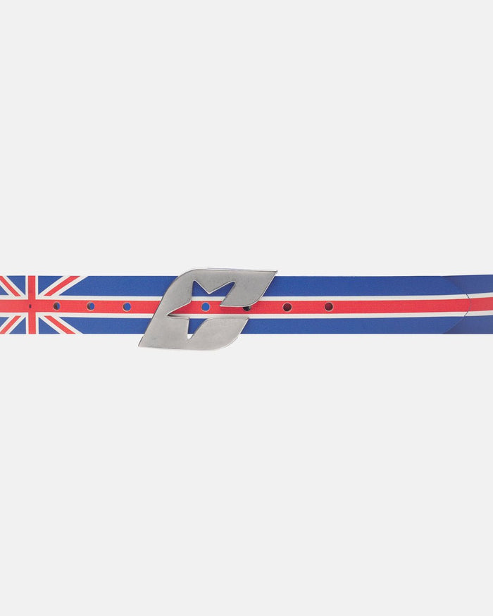 CHEERS LEATHER BELT BLUE & RED - blue and red striped leather belt, flat lay - Cold Culture